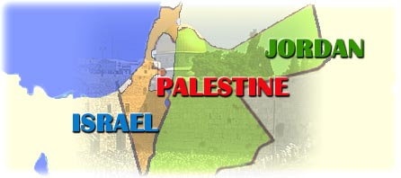 Map of Israel, Palestine, Jordan region